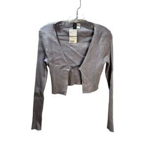 Divided‎ Metal Hook Buttons Rib Knitted Crop Cardigan Small